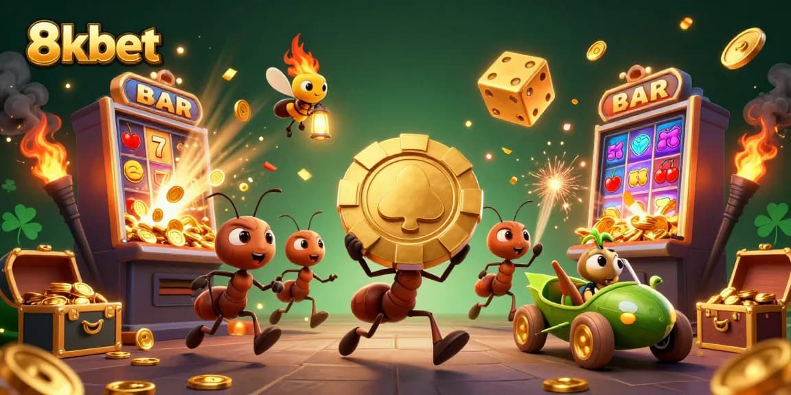 Experience the thrill of betting at 8kbet with golden poker chips and dynamic casino elements.