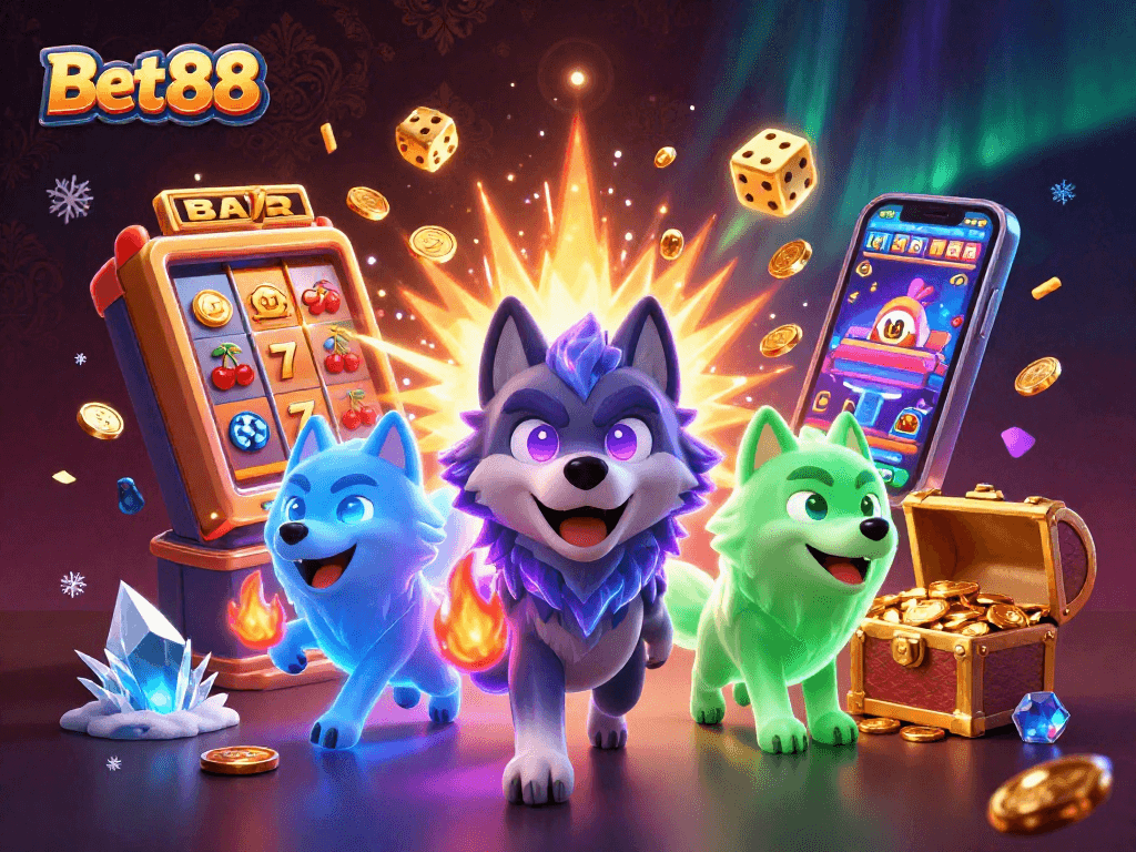 Bet88 showcases a thrilling online casino experience with vibrant characters and dynamic gaming action.