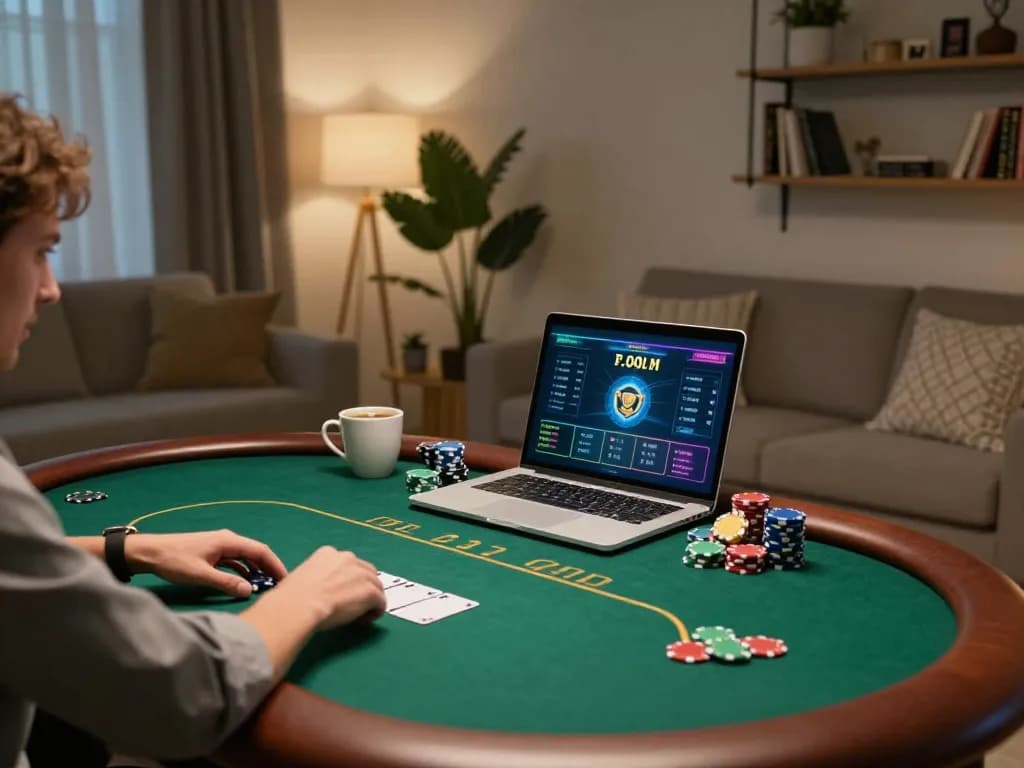Player enjoying online poker on Jun 88, surrounded by colorful chips and a cozy atmosphere