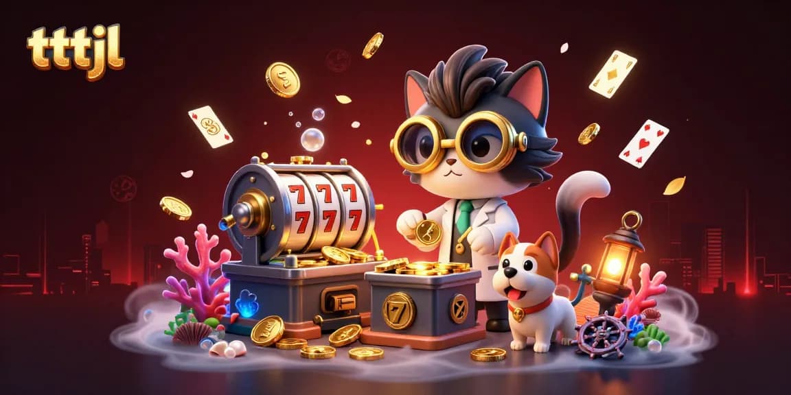 Experience the excitement of tttjl with vivid slot reels and animated characters in a lively casino scene