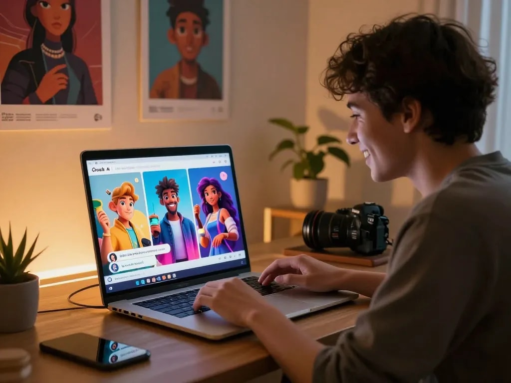 Engaging user on Crush on AI platform, interactive chat with AI characters