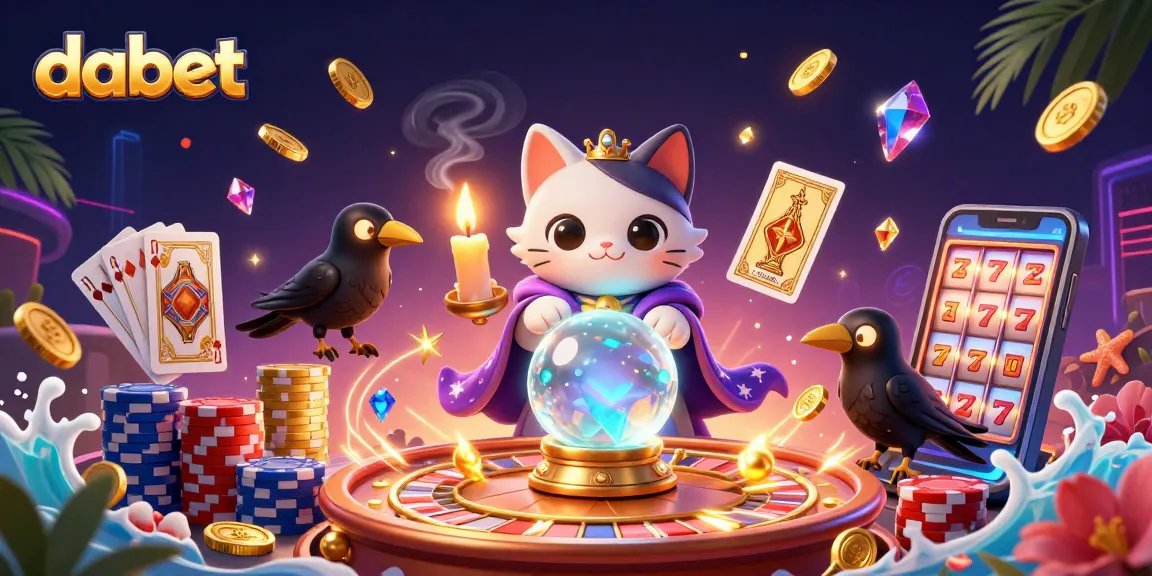 dabet offers an enchanting scene with a fortune teller cat and a raven amidst casino elements.