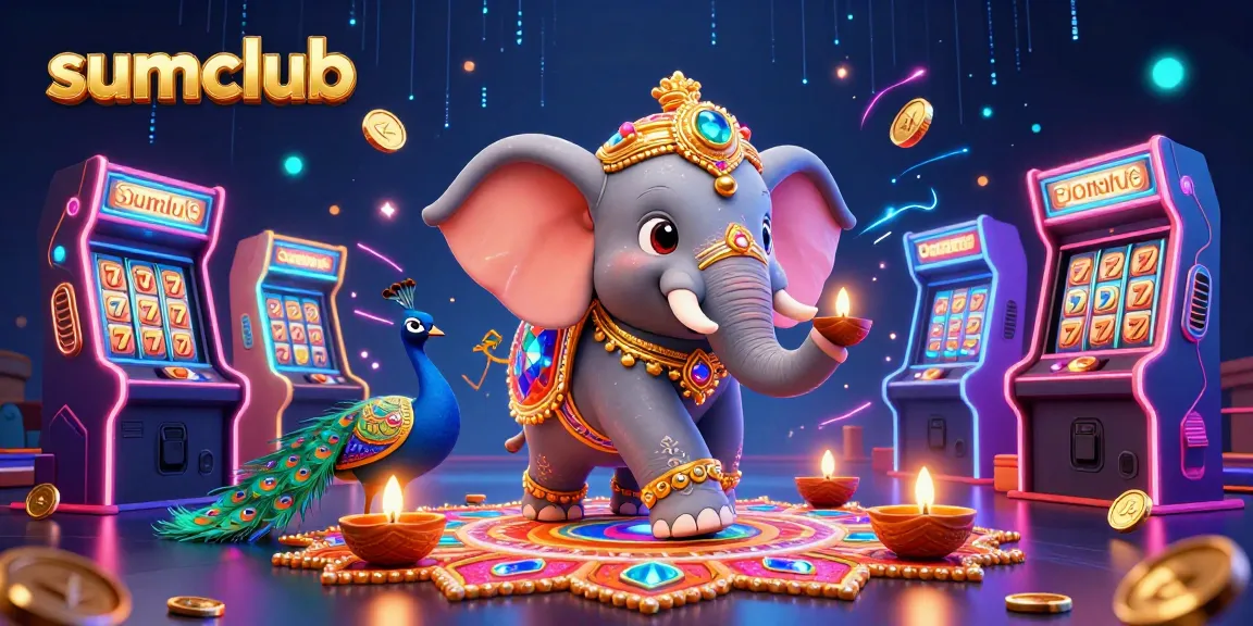 Celebrate wins at sumclub with a vibrant, immersive 3D casino scene featuring dynamic slot and game elements.