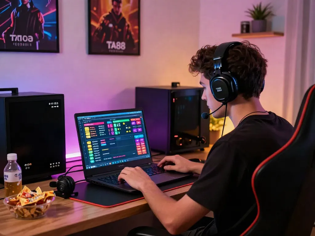 Engaged user betting on TA88 in a stylish gaming setup.