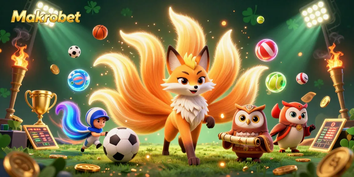 Experience the thrilling spirit of Makrobet as cartoon characters celebrate sports betting with vibrant energy.