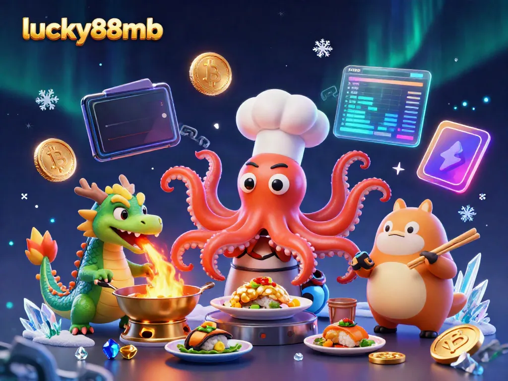 Cook delicious dishes with the lucky88mb octopus chef in a vibrant casino-themed scene.
