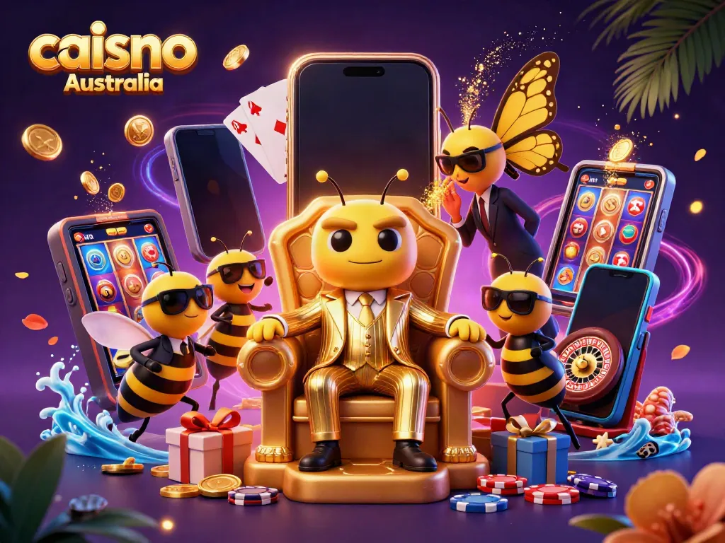 Experience thrilling moments at caisno Australia with an expressive 3D illustration highlighting vibrant casino elements.