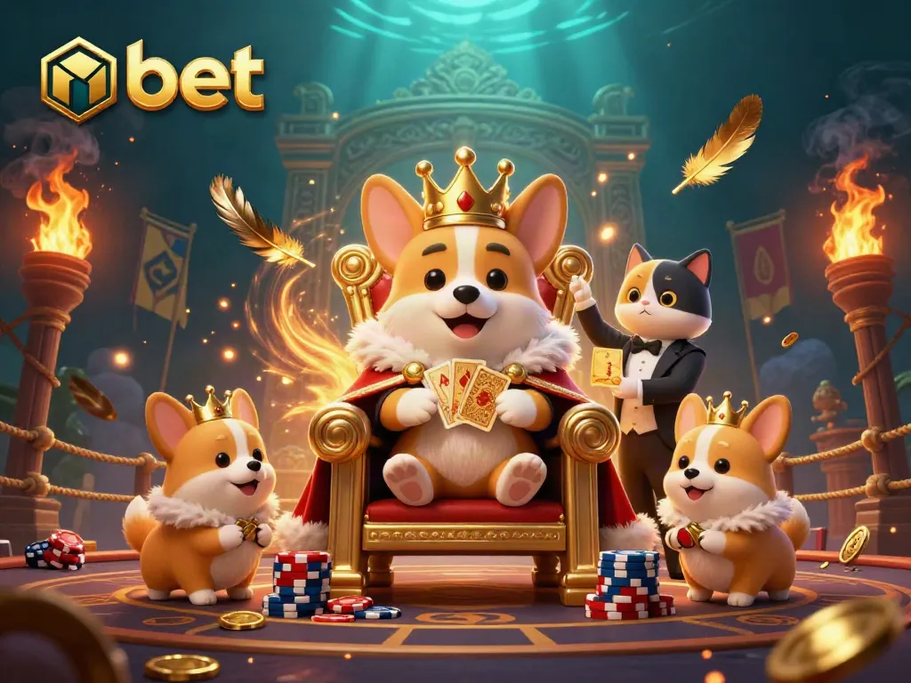 nbet roars to life with a royal corgi on a throne surrounded by poker chips and vibrant casino elements.