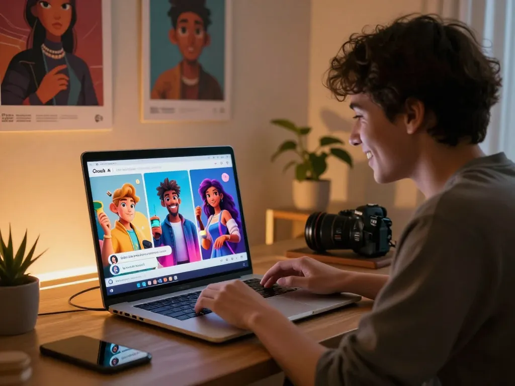 Engaging user on Crush on AI platform, interactive chat with AI characters