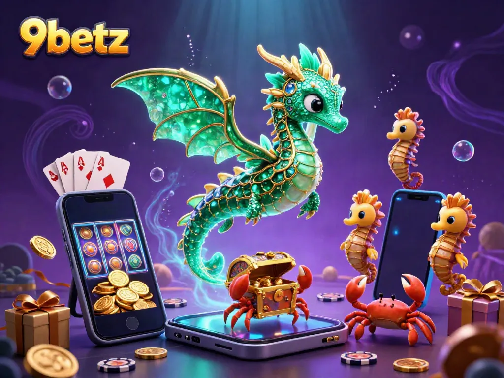 Engage with vibrant 9betz casino excitement featuring a mythical sea dragon and thrilling game visuals.