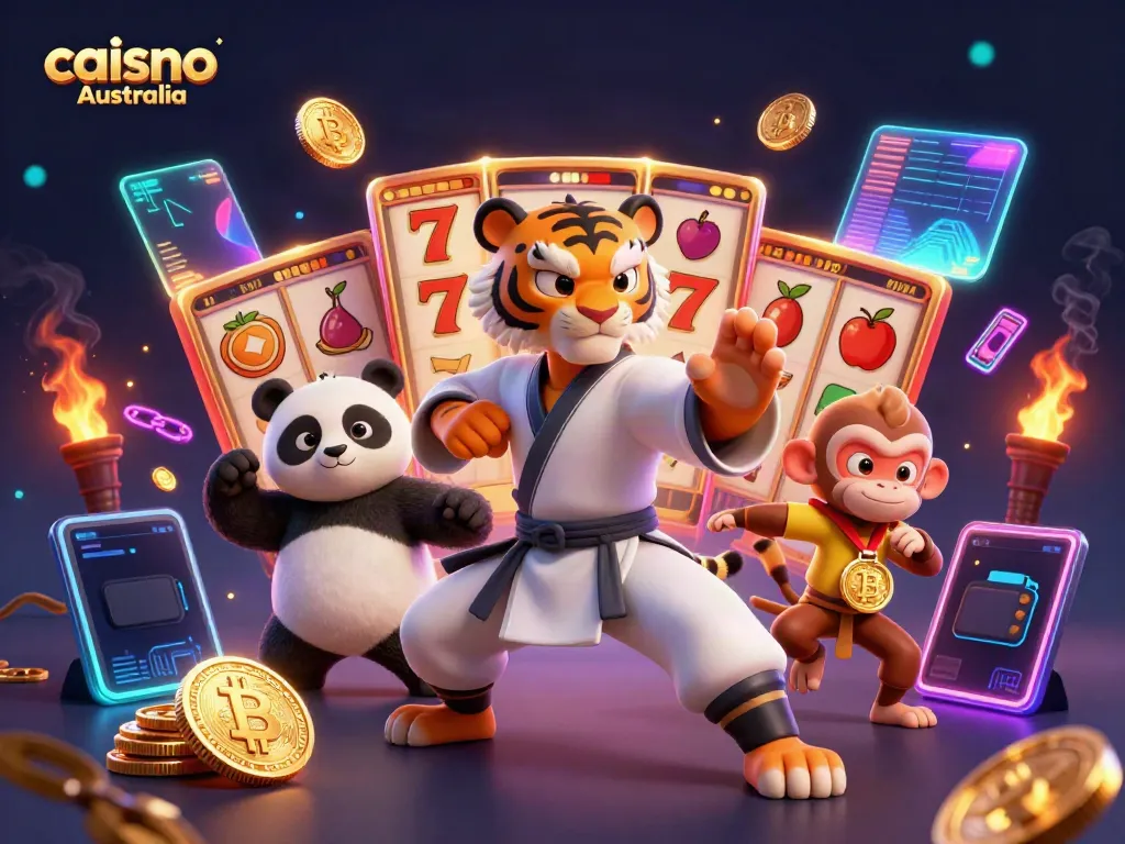 Engage with caisno Australia in thrilling casino action with vibrant characters and exciting game elements.
