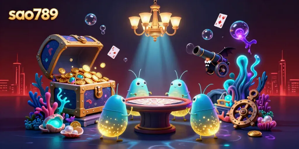 Experience the vibrant casino life with glowworms lighting the table as players explore sao789's exciting gaming world.