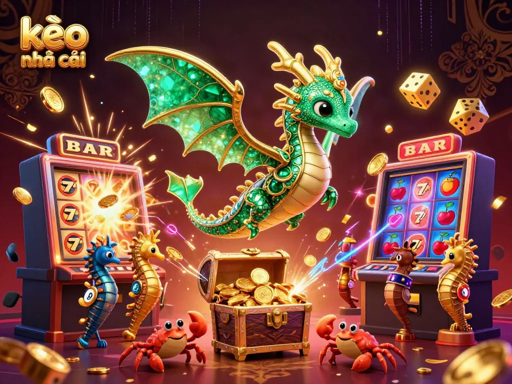 Engage with kèo nhà cái in this vibrant underwater casino scene featuring a majestic sea dragon and treasure.
