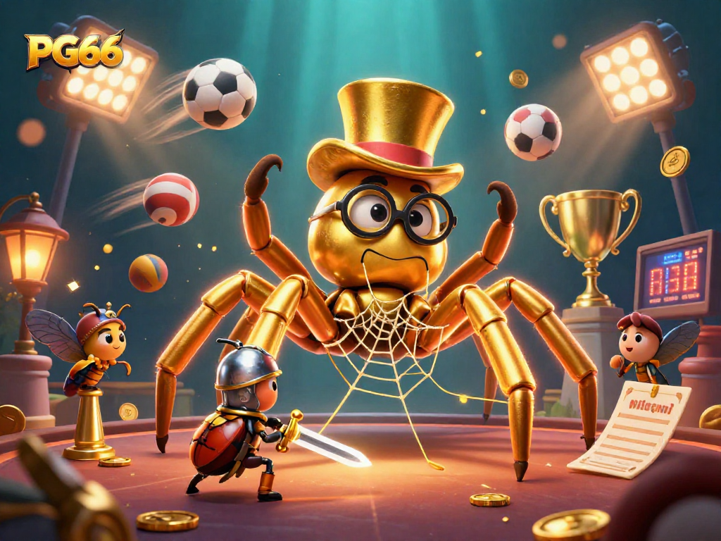 Place bets on exciting games at PG66 with a dynamic 3D casino scene featuring vibrant characters.