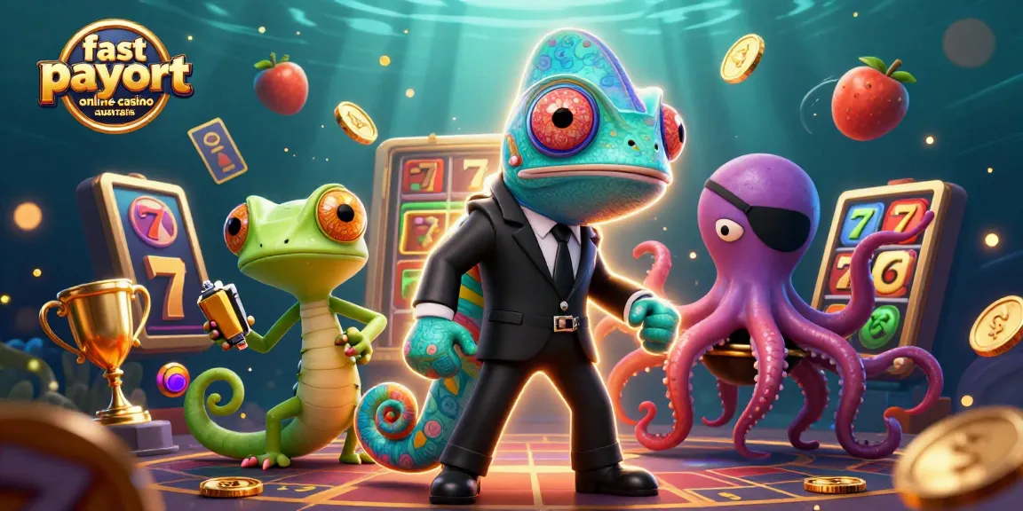 Experience the thrill of fast payout online casino Australia in an engaging 3D digital illustration.