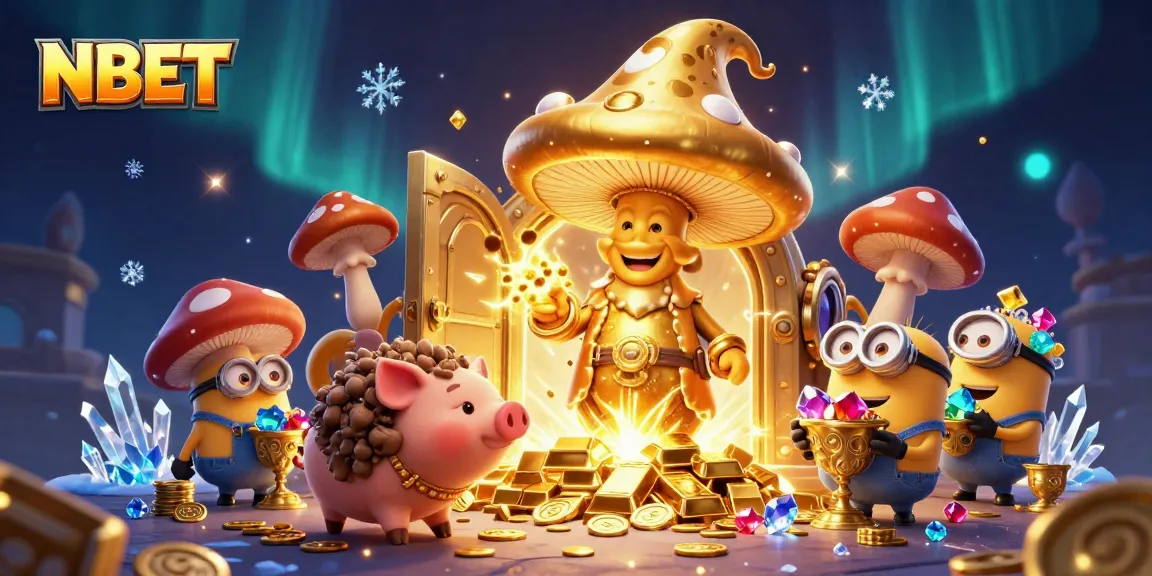 Experience NBET as the golden mushroom wizard conjures treasure in this magical casino scene.