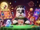 9win characters deal cards at a spooky table, surrounded by winning slot machine elements.