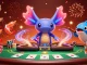 Experience the excitement of C168 as a neon axolotl DJ spins records amidst vibrant casino elements.