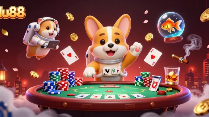 Participate in thrilling games at du88's vibrant space-themed casino scene featuring dynamic characters.