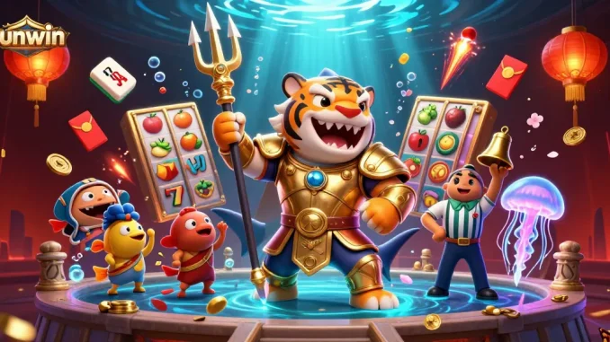 Engage with thrilling slots at sunwin featuring a heroic tiger shark in a vibrant underwater scene.