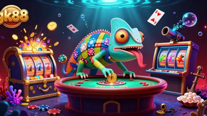 gk88 tham gia vào những trò chơi casino với chameleon chủ sở hữu và kho báu dưới nước