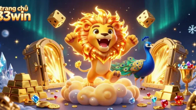 Experience the thrill at trang chủ 33win with a dynamic 3D casino illustration showcasing golden treasures and vibrant game elements.